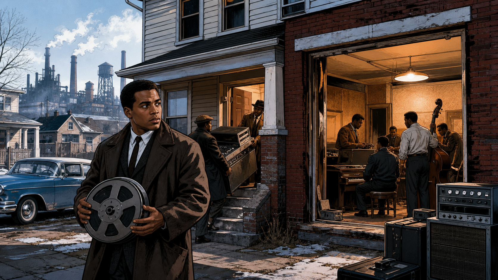 Berry Gordy in a cramped Detroit studio assembling musicians, songwriters, and recording equipment into a disciplined creative production line