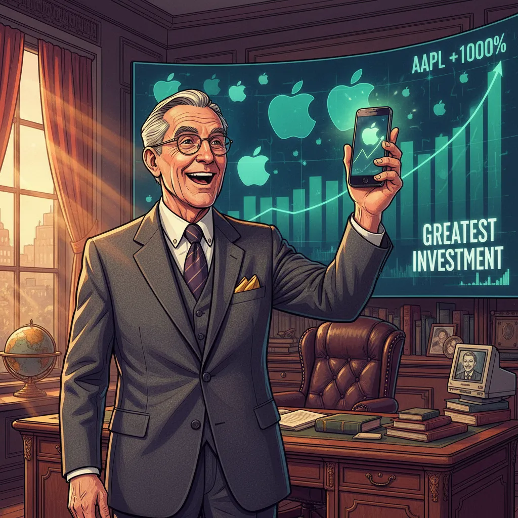 An iPhone next to a Berkshire Hathaway annual report — the tech investment Buffett never expected to make