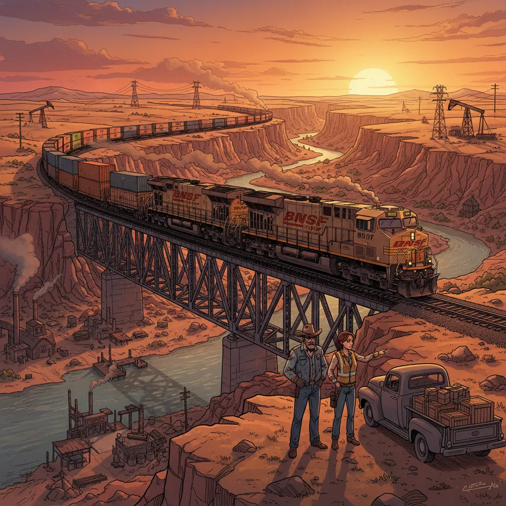 A BNSF freight train rolling through the Great Plains — Buffett's $44 billion bet on America