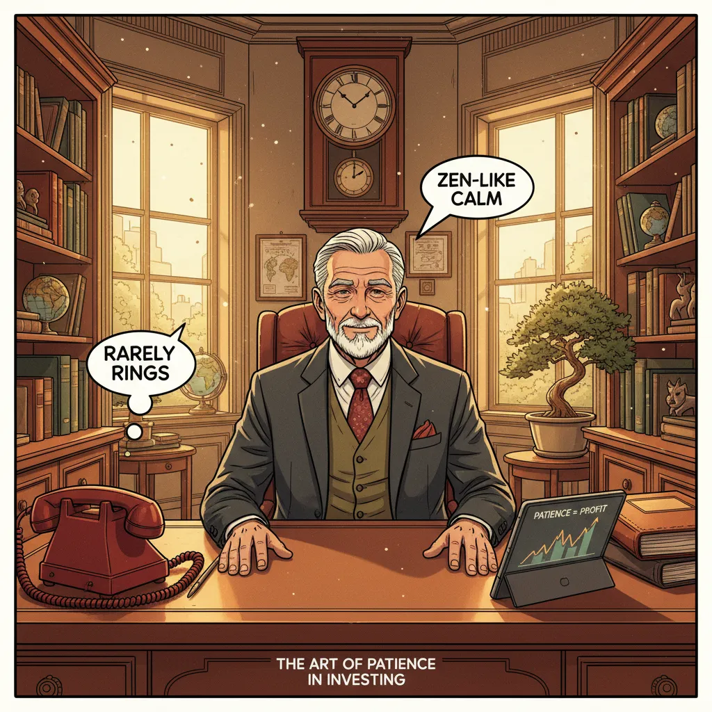 An empty desk with a single phone and a stack of annual reports — the art of doing nothing