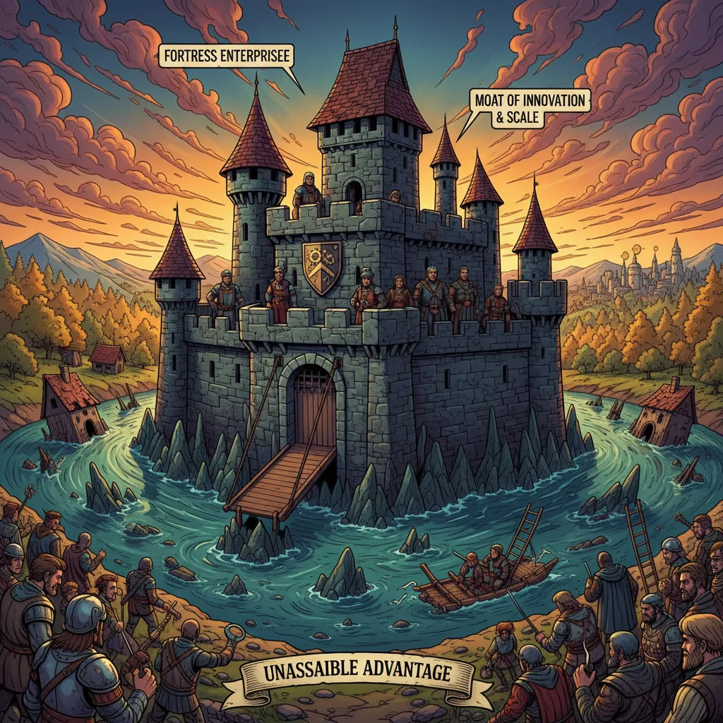 A medieval castle surrounded by a wide moat — Buffett's metaphor for competitive advantage