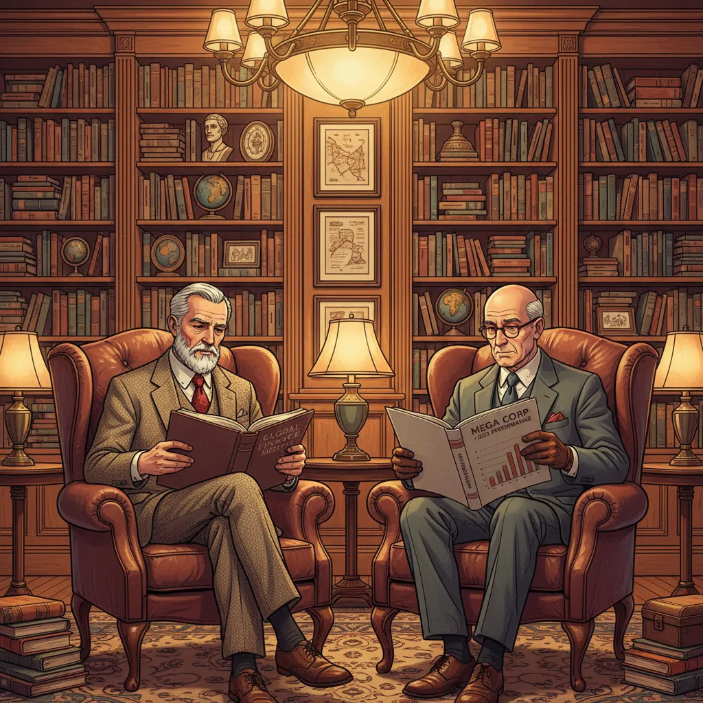 Charlie Munger reading a thick book with glasses perched on his nose — the intellectual architect