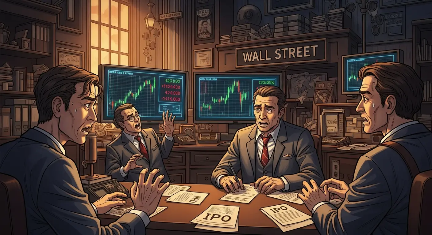 A stock chart showing a dramatic decline, displayed on trading floor monitors
