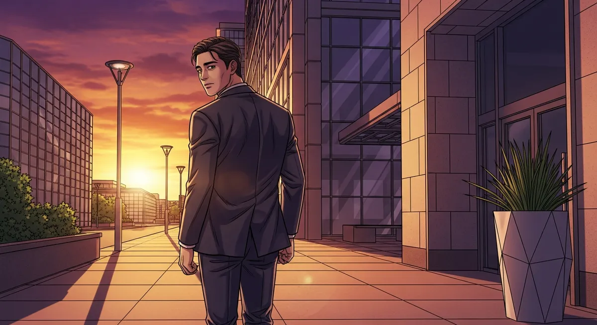 A lone figure walking away from the Apple campus carrying a box of personal belongings