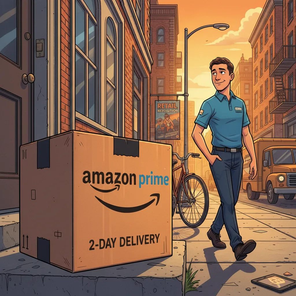 An Amazon Prime delivery box arriving at a front door — the subscription that changed retail