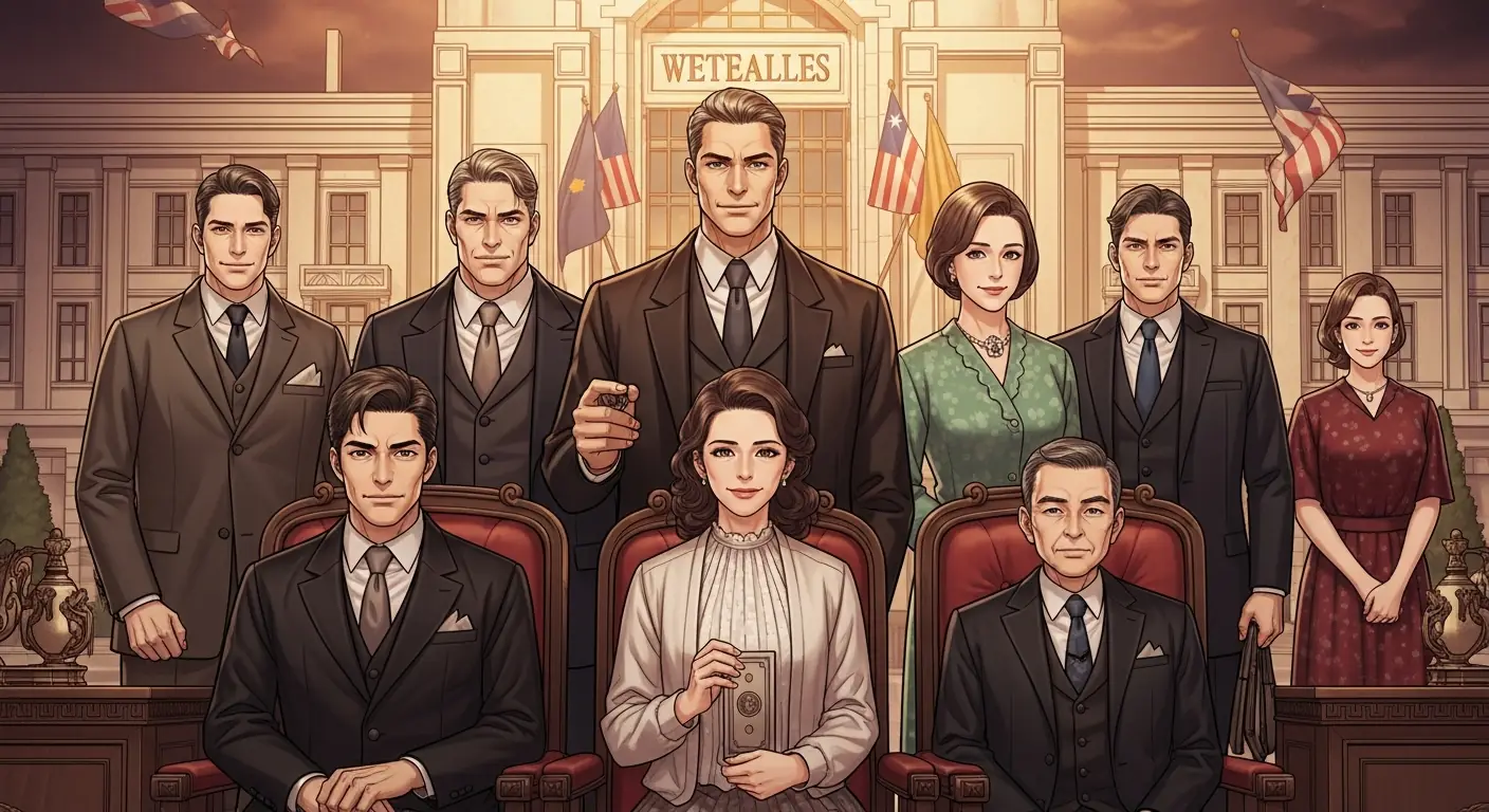 An older man's legacy symbolized by an empire map with family portraits around the edges