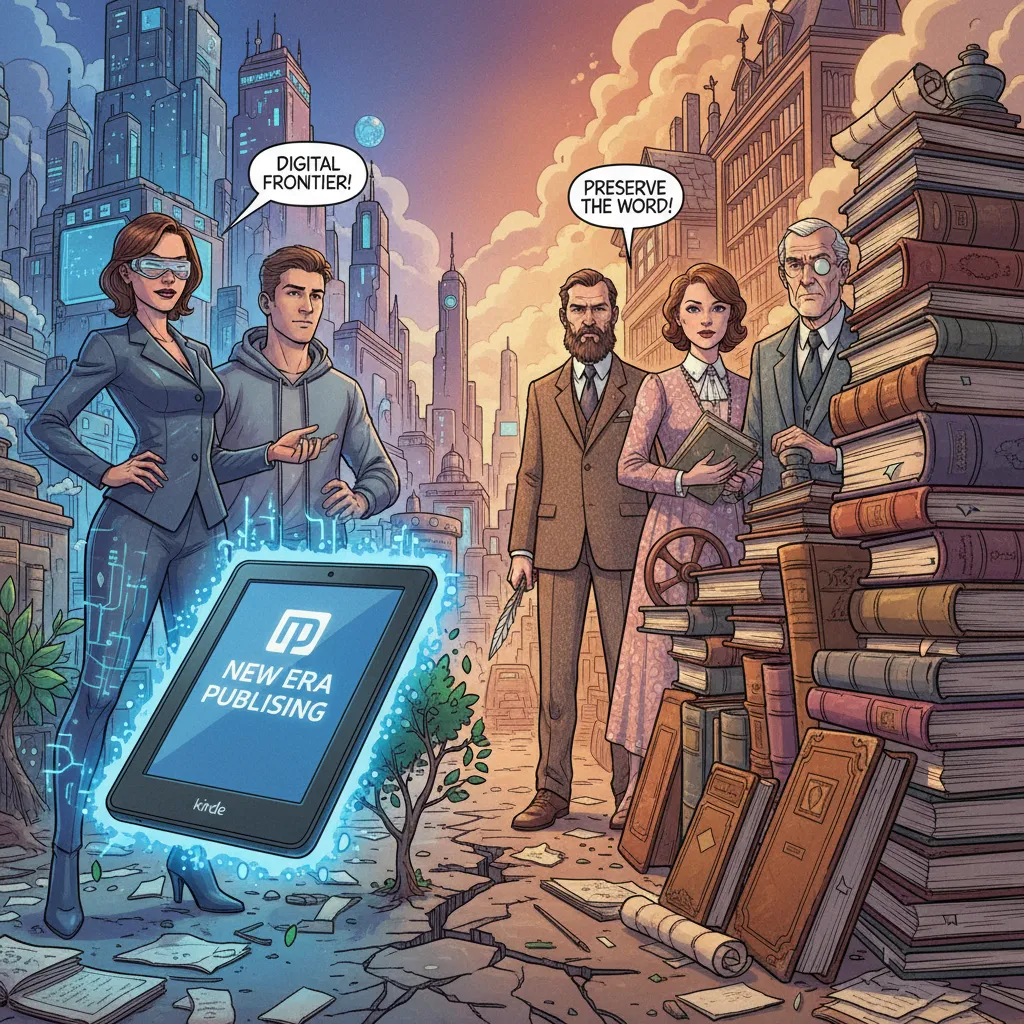 A tug-of-war between a massive warehouse and a traditional bookshop — the publishing industry battles Amazon