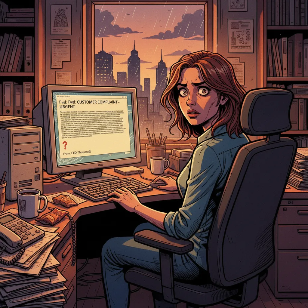 A phone screen showing an email with a single question mark — Bezos's most feared message