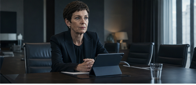 Denise Coates in a restrained private-company leadership setting