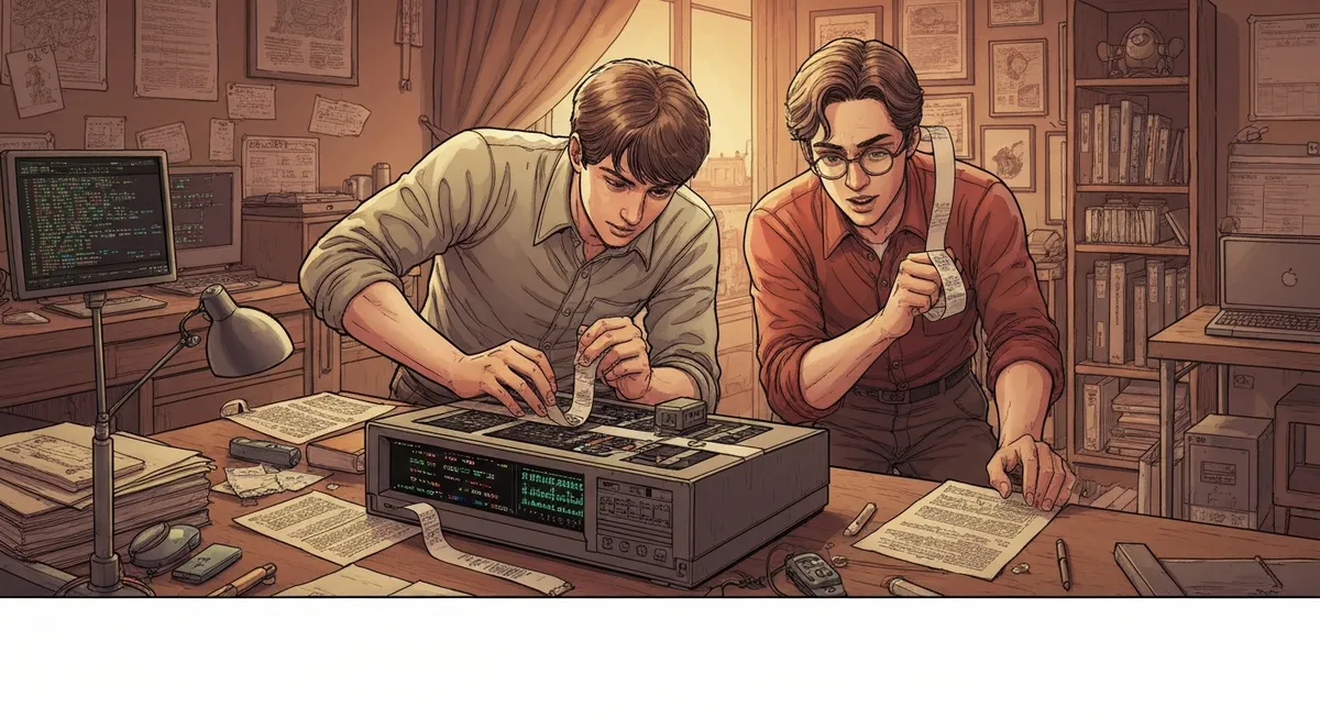 A paper tape being fed into an early computer terminal — the first Microsoft product being loaded