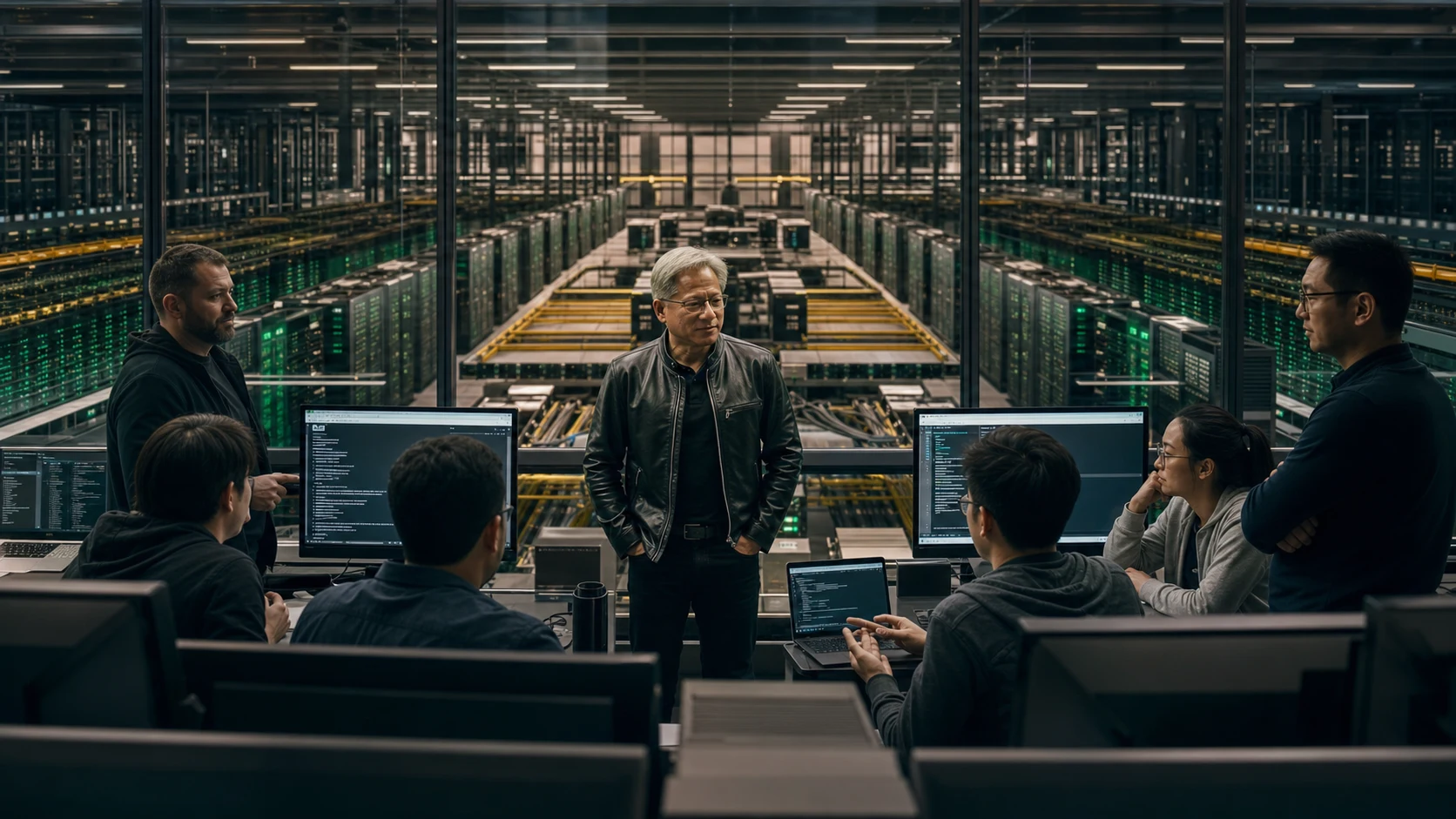 Jensen Huang at the center of an integrated CUDA developer ecosystem backed by vast GPU data center infrastructure