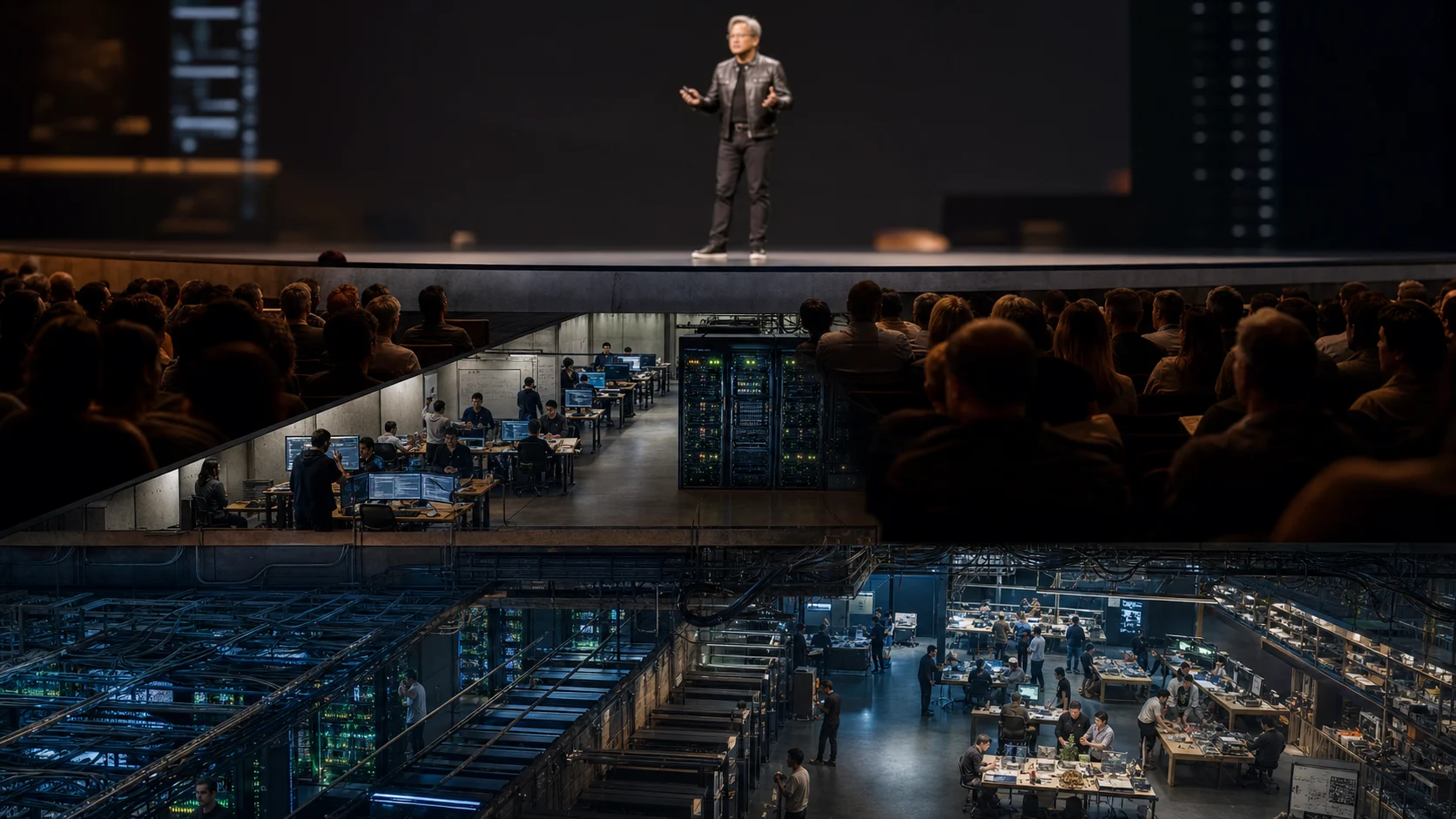 The visible keynote above a hidden foundation of CUDA engineers, software systems, and GPU infrastructure