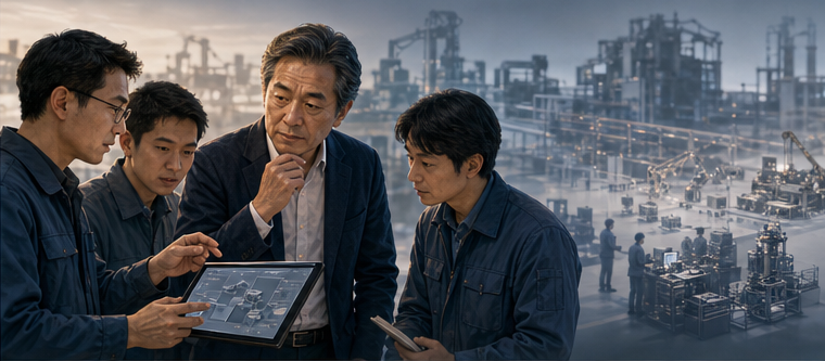 Takemitsu Takizaki and technical sales engineers solving a customer application problem