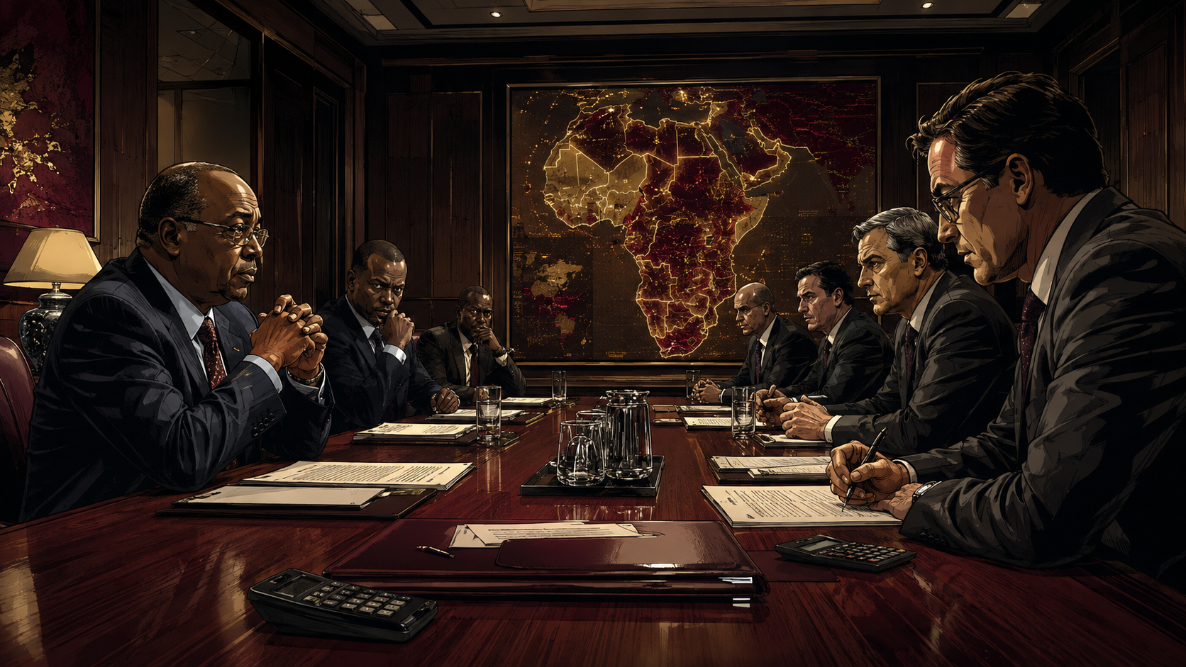 Mo Ibrahim leading a tense boardroom negotiation over Celtel's 2005 sale