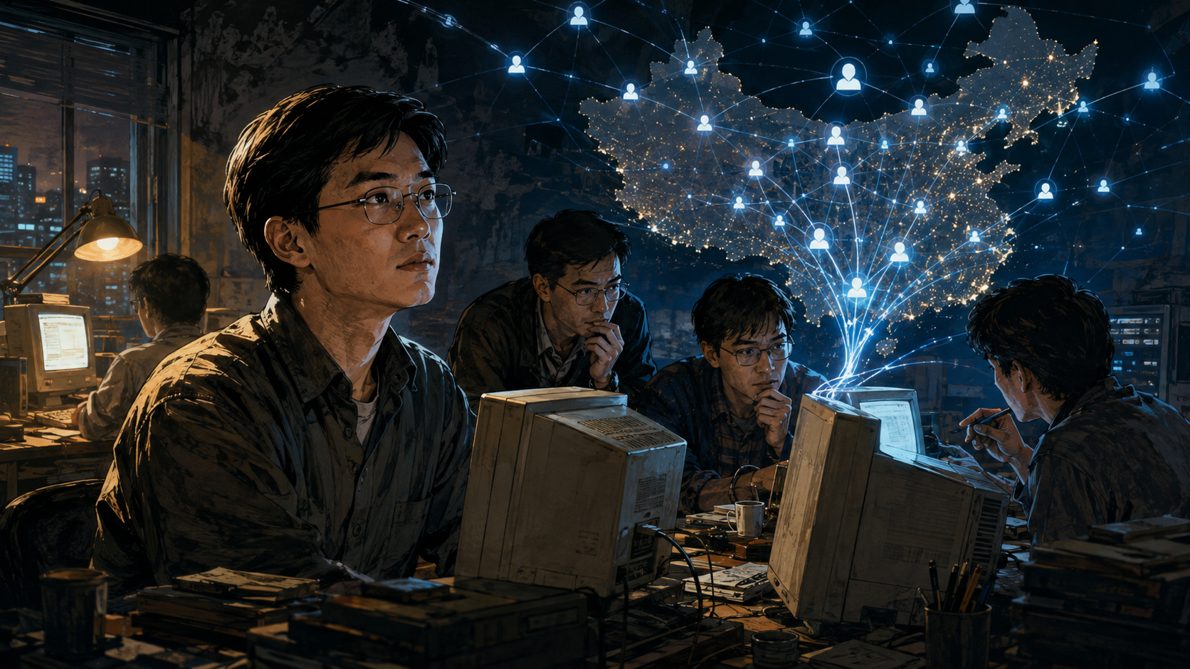 Young Pony Ma and a small Shenzhen team launch a desktop messenger as millions of virtual identities begin connecting across China