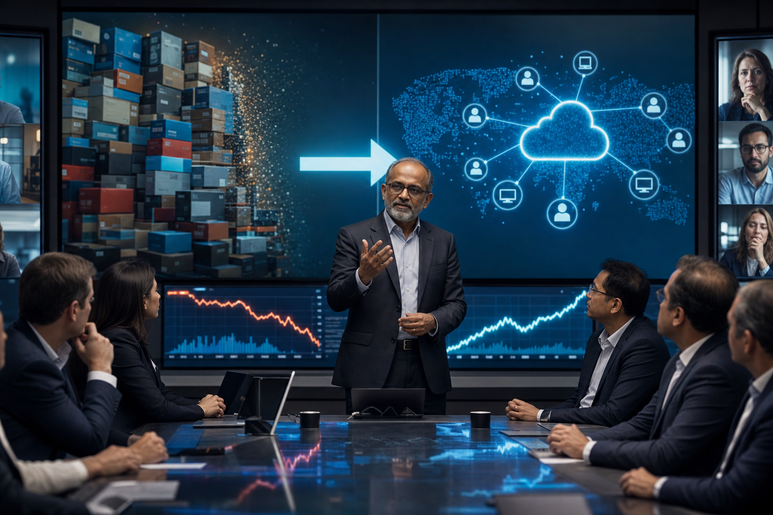 Shantanu Narayen presenting the irreversible transition from boxed licenses to cloud subscriptions