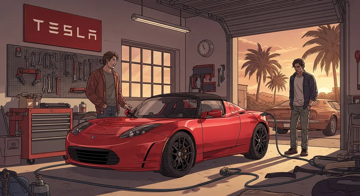 The original Tesla Roadster — the red electric sports car that started it all